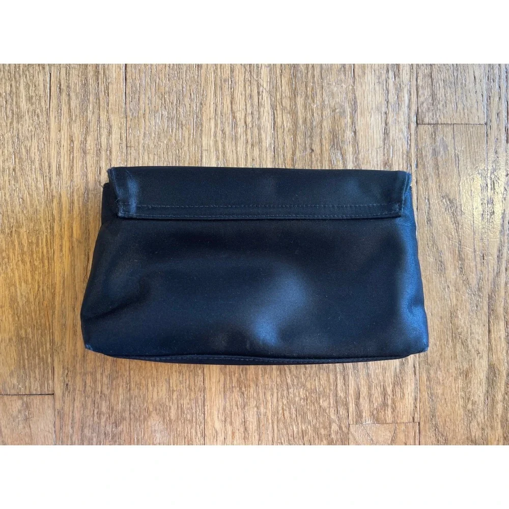 Chanel Parfums Black Satin Makeup‎ Bag Cosmetic Clutch Pouch Zip Logo CC Lining